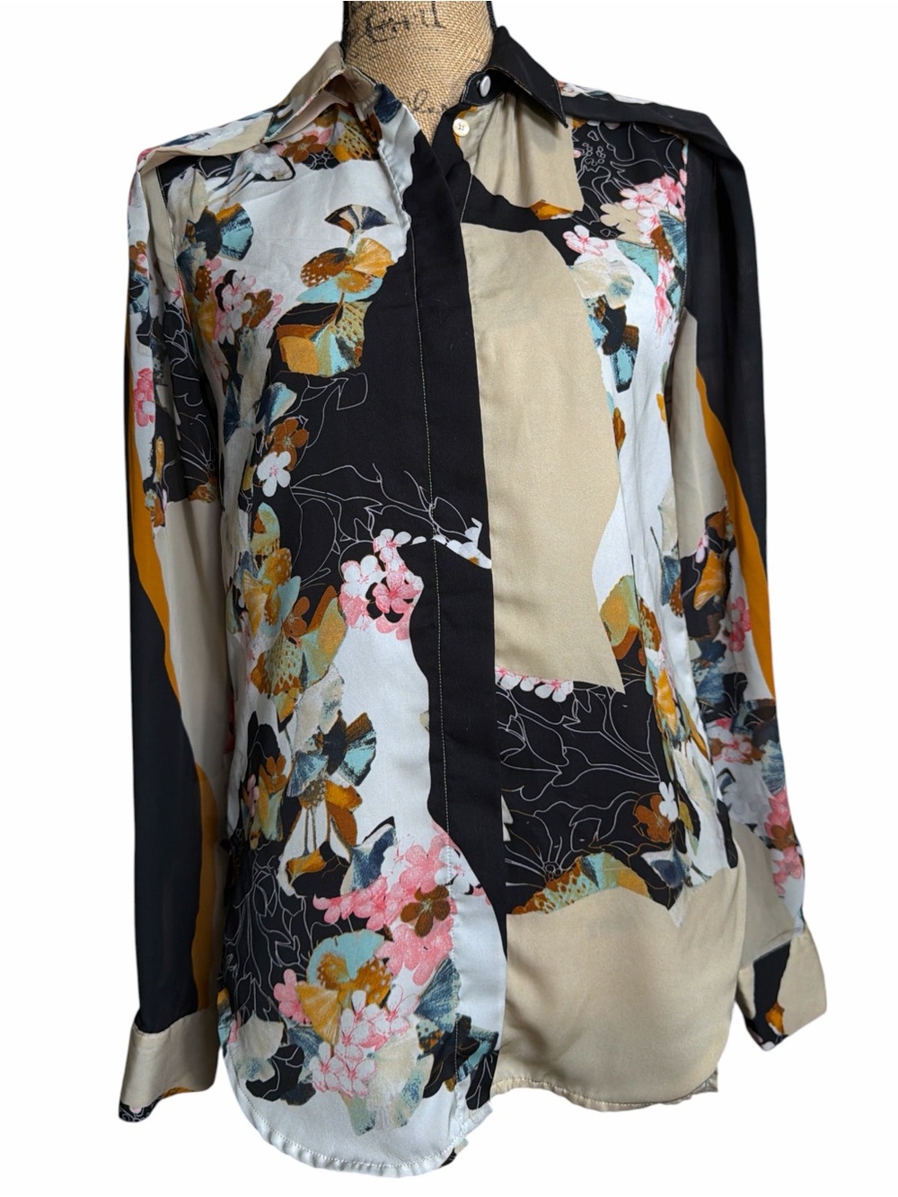 3.1 Phillip Lim Patchwork Multi Color Floral Button-Down Shirt. EC. Size XS
